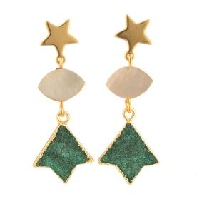 Star mother of Pearl green druzy earrings